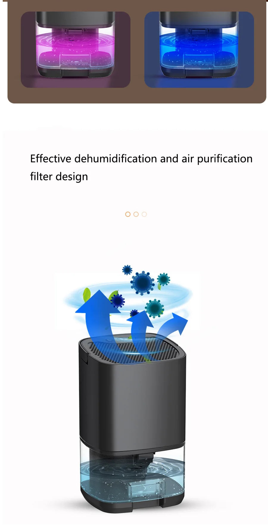 Showlu Smart General Xiaomi Mini Electric Dehumidifier 1000ML compact device with water tank and control panel for moisture removal.