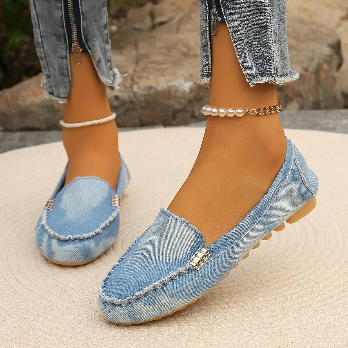 Women's floral loafers by SHOWLU FASHION STORE, slip-on fabric flats with elegant floral design and comfortable driving style.