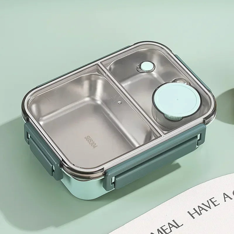 Stainless steel 850ml portable lunch box with insulated thermal design for children and adults, suitable for soup and food storage.