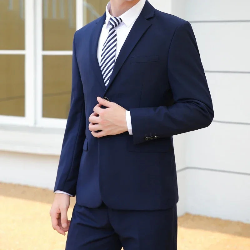 Elegant 8XL men's Italian style business suit with blazer and pants, slim fit, solid color for formal occasions or weddings.