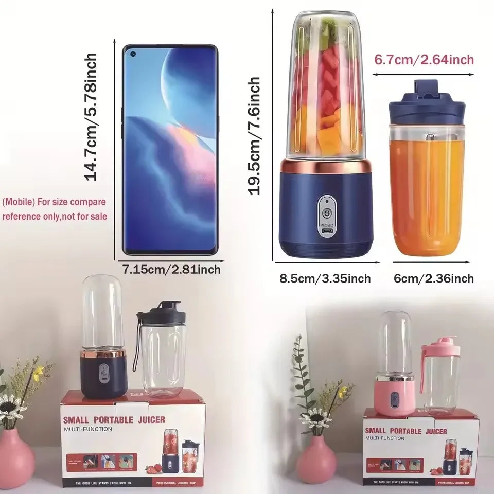 Portable USB mini juicer blender cup by Showlu Smart General, showing the compact design and blending blades inside.