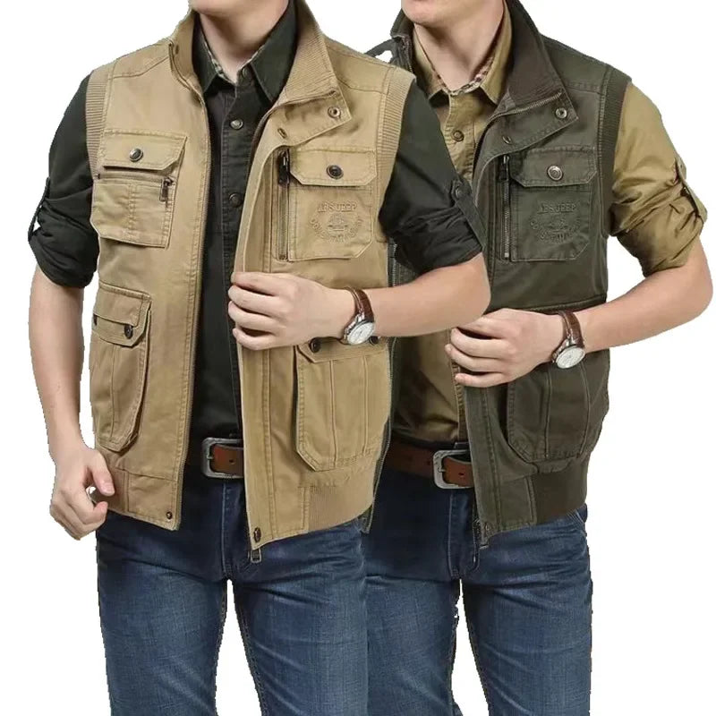 Reporter travel Padded Vest 100% Cotton men Cargo Working Jacket Multi Pocket Tactical clothing Male coat tool bullet proof vest