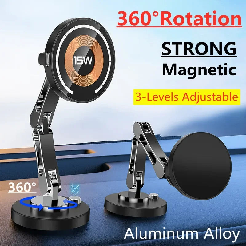Showlu Smart General magnetic car wireless charger and phone holder with 15W charging, mounted in a vehicle.