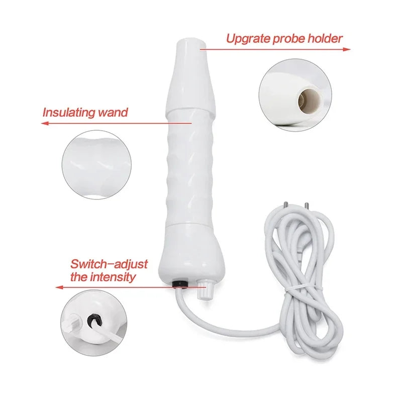 Handheld SHOWLU FASHION STORE HWEcare High Frequency Facial Machine for acne treatment, showing the sleek skincare wand against a white background.