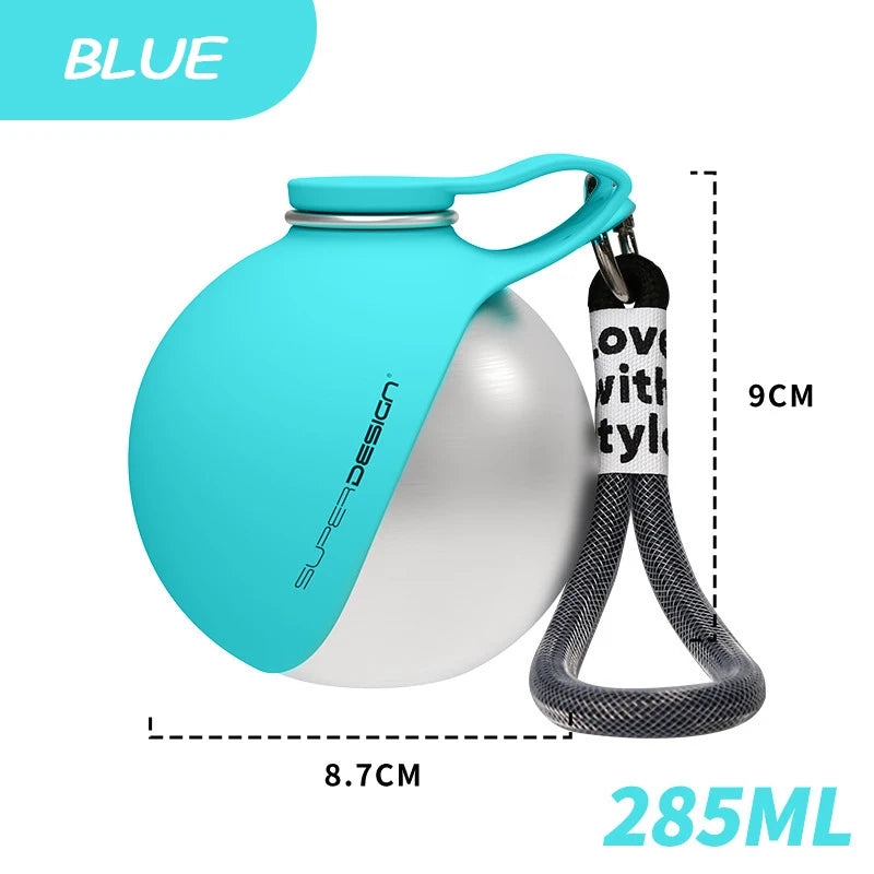 Showlu stainless steel pet water bottle with portable silicone bowl, 280ml capacity, suitable for dogs and cats.