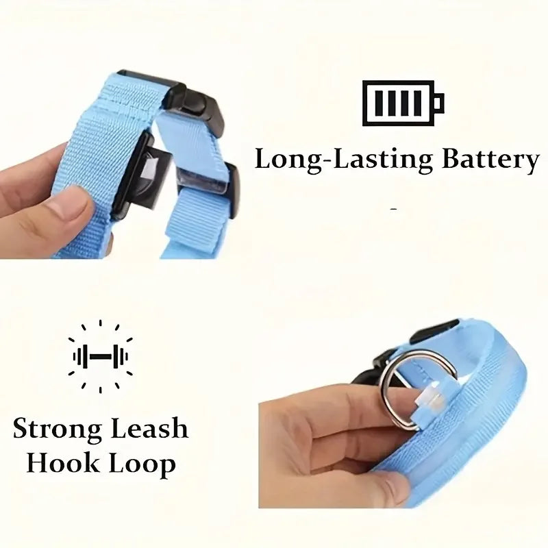 LED glow dog collar and safety night leash by Showlu Smart General, illuminated collar with adjustable strap for night visibility.