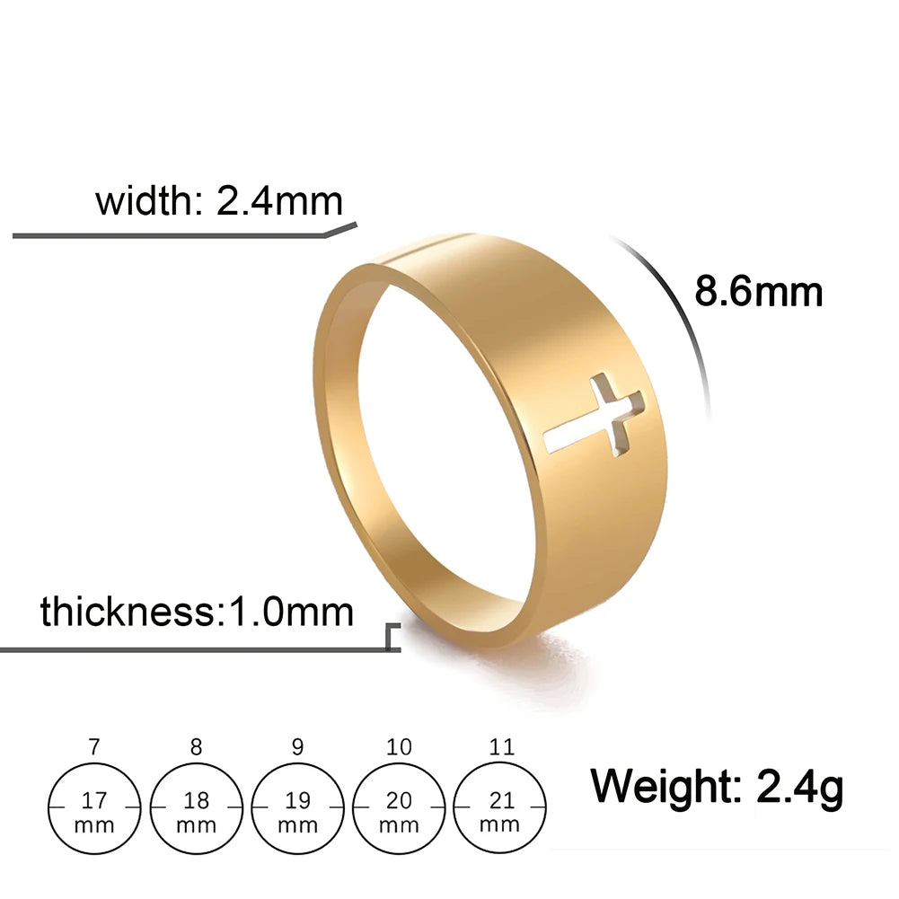 Stainless steel Gothic cross couple ring featuring punk-inspired design, ideal for wedding or fashion wear.