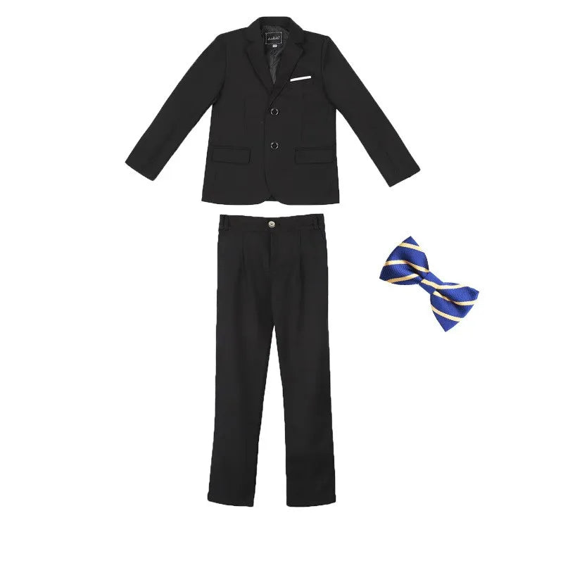 Dark green boys' formal wedding suit and tuxedo set by SHOWLU FASHION STORE, includes jacket, vest, shirt, and pants.
