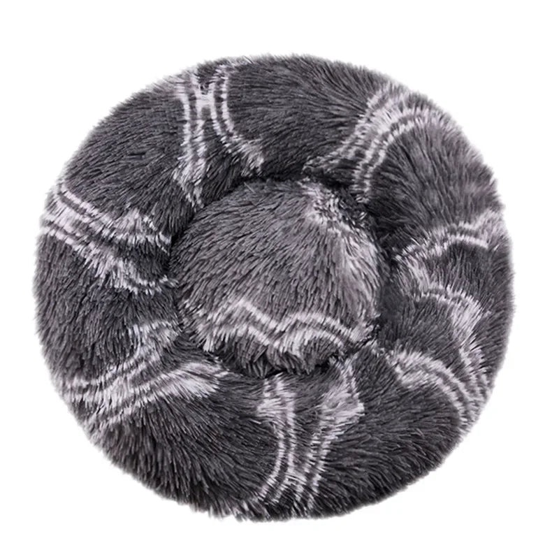 Soft round plush pet bed for large dogs, Showlu Fashion Store, featuring a cozy, warm dog house design with plush cushioning.