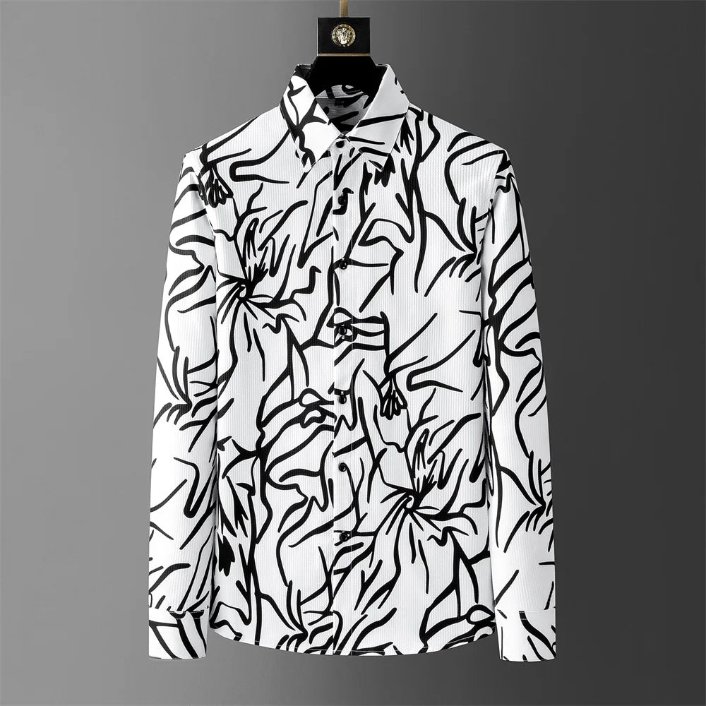 Brand Art Printed Men's Shirt Autumn Fashion Loose Casual Shirt Long Sleeve Business Office Social Shirt Streetwear Men Clothing