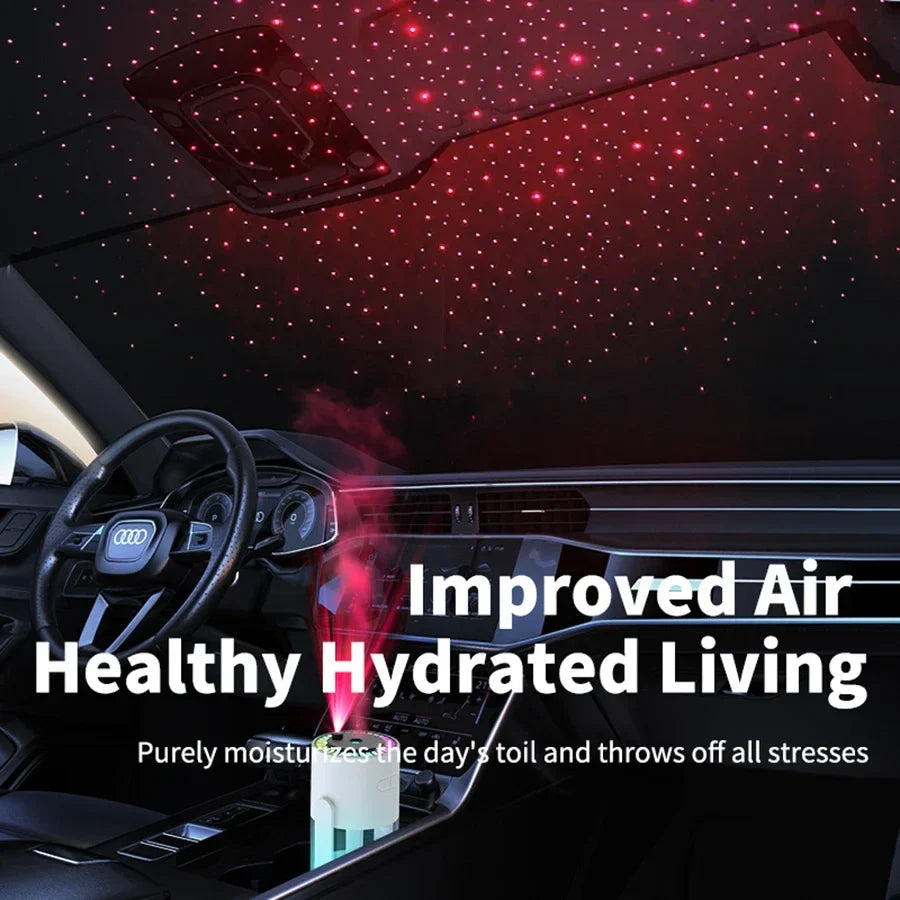 Baihuan 280ml portable rotating humidifier with USB car diffuser and light, compact design, shown on a white background