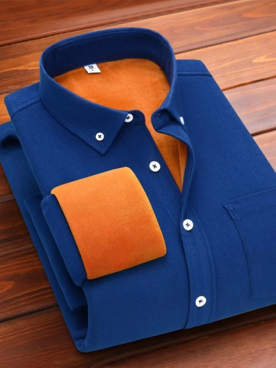 Men's winter corduroy thermal top with long sleeves, loose fit, high collar, in a solid color, from Showlu Fashion Store.