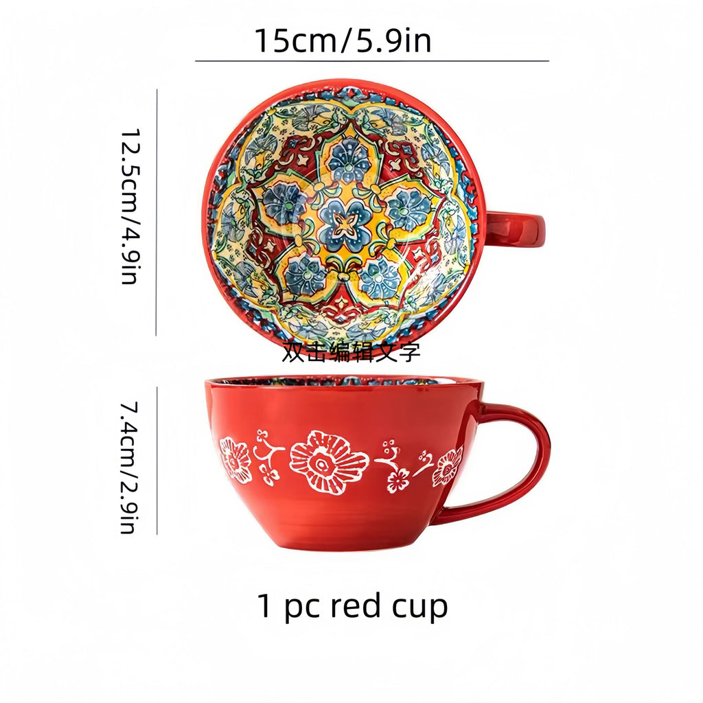 Showlu Fashion Bohemian ceramic coffee mug with 13.5 oz capacity, featuring a stylish porcelain tea cup design.