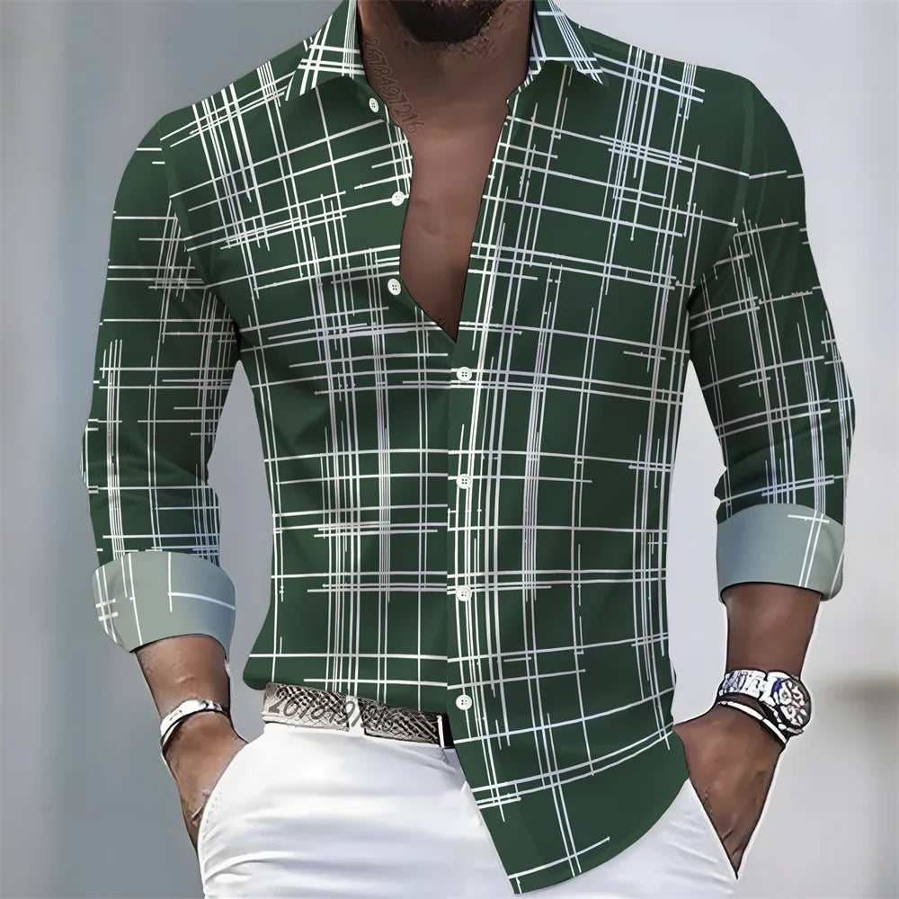 Men's long-sleeved striped shirt in 21 colors, casual European and American style, comfortable loose fit, spring and autumn fashion.