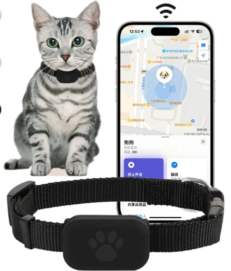 Mini Bluetooth GPS pet tracker for dogs by Showlu, anti-lost smart locator with compact design and real-time tracking feature.