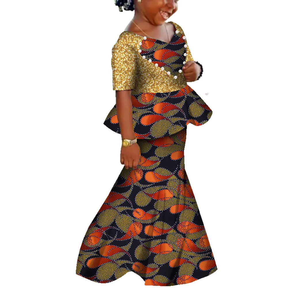 African Dashiki print cotton kids dress for girls by SHOWLU FASHION STORE, featuring vibrant traditional African patterns and comfortable fit.