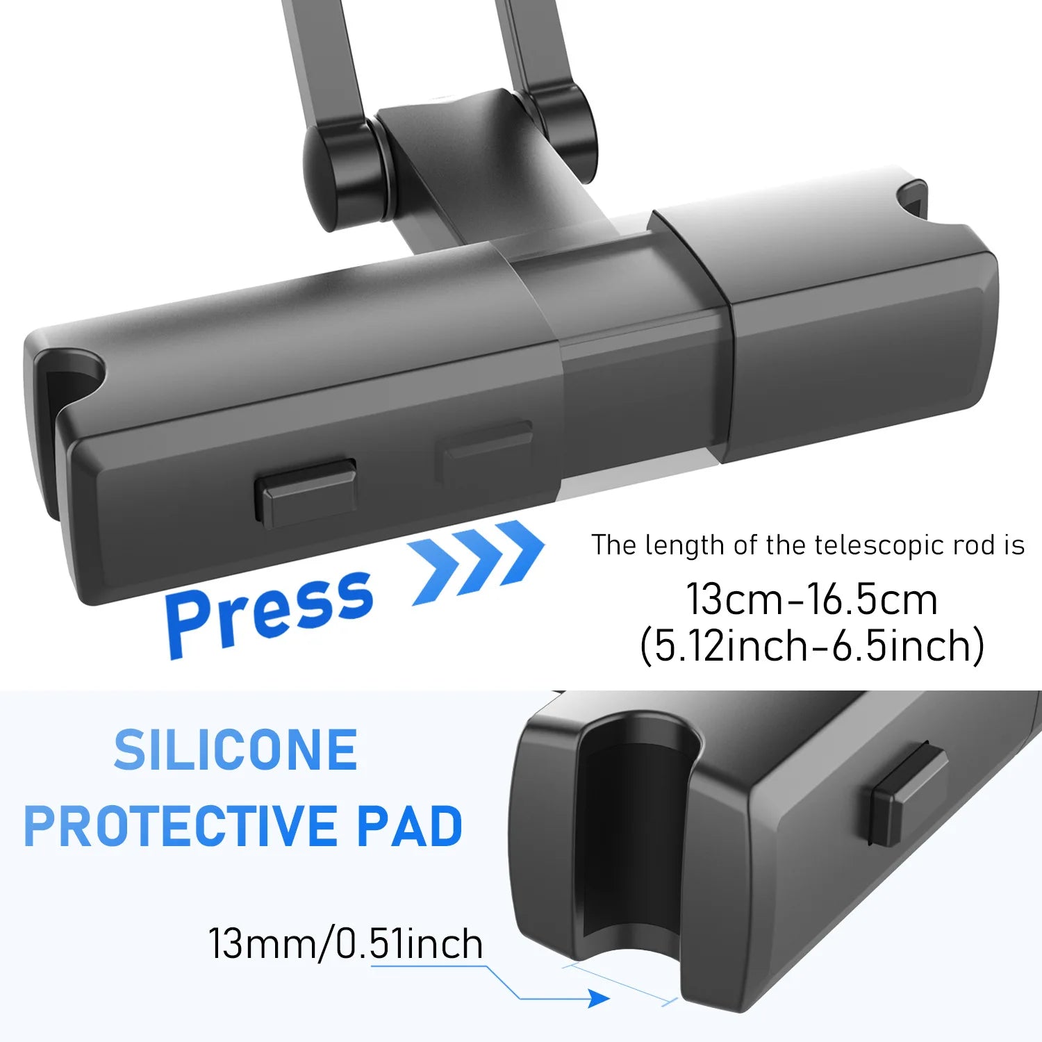 Showlu Smart General car headrest tablet holder securely attaches to headrest for easy in-car entertainment viewing.