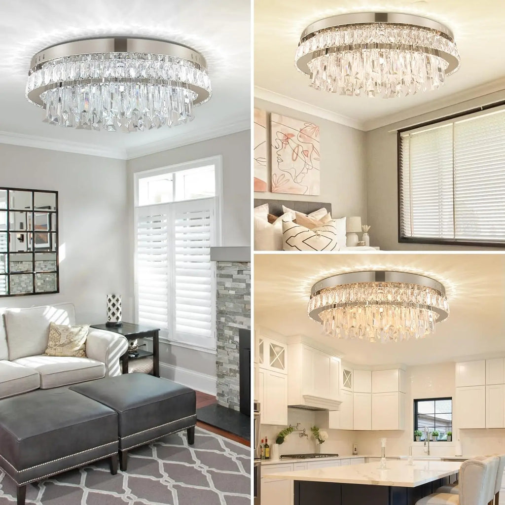Modern Dimmable Crystal Chandeliers LED Flush Mount Ceiling Light Fixtures Oval Living Room Chandelier Stainless Steel Ceiling L