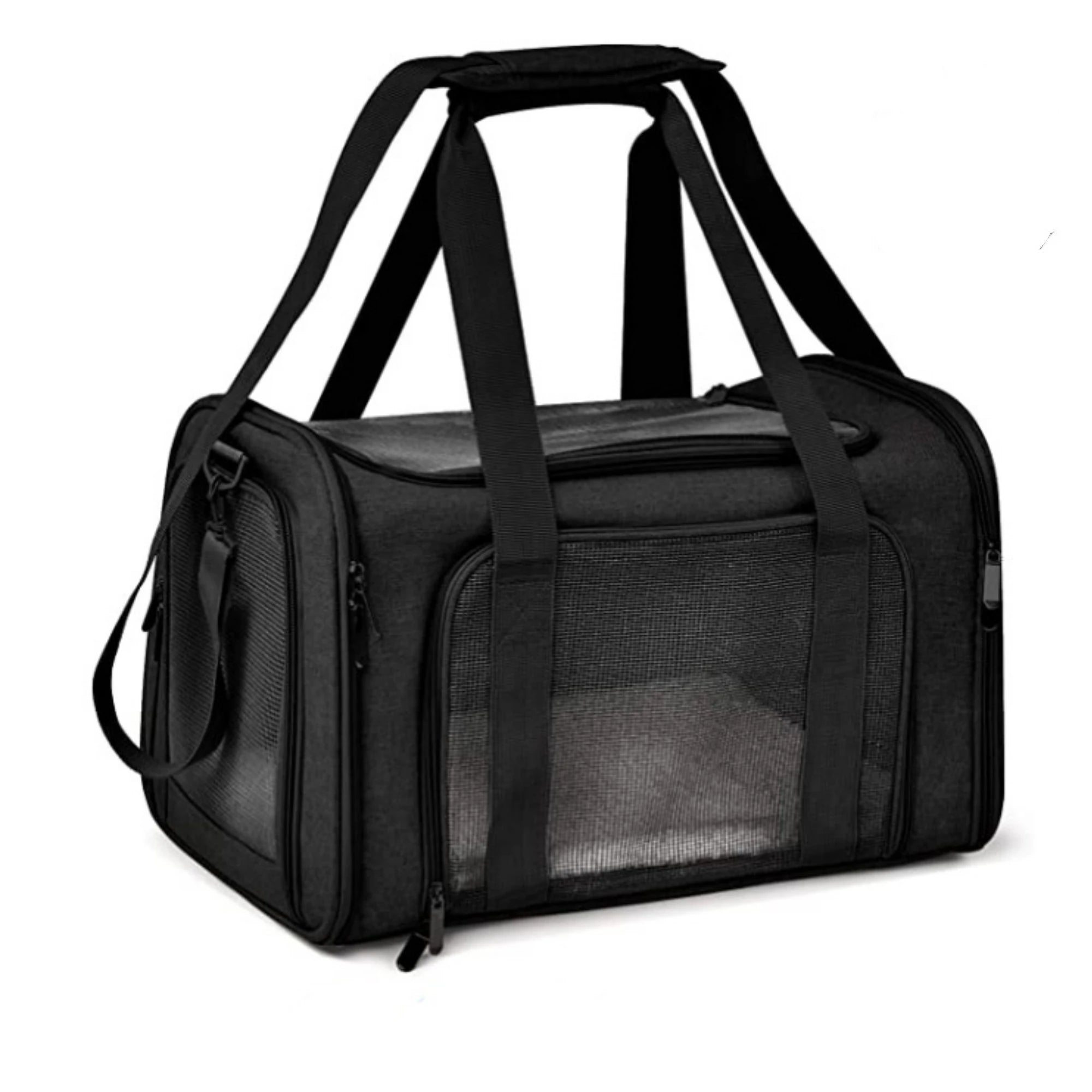 Showlu Soft-Sided Cat Carrier, TSA airline-approved nylon pet bag with mesh windows and padded shoulder strap for easy travel.