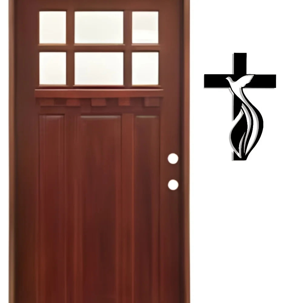 Minimalist Dove and Cross metal wall art by Showlu Fashion Store, featuring iron design for home decor.