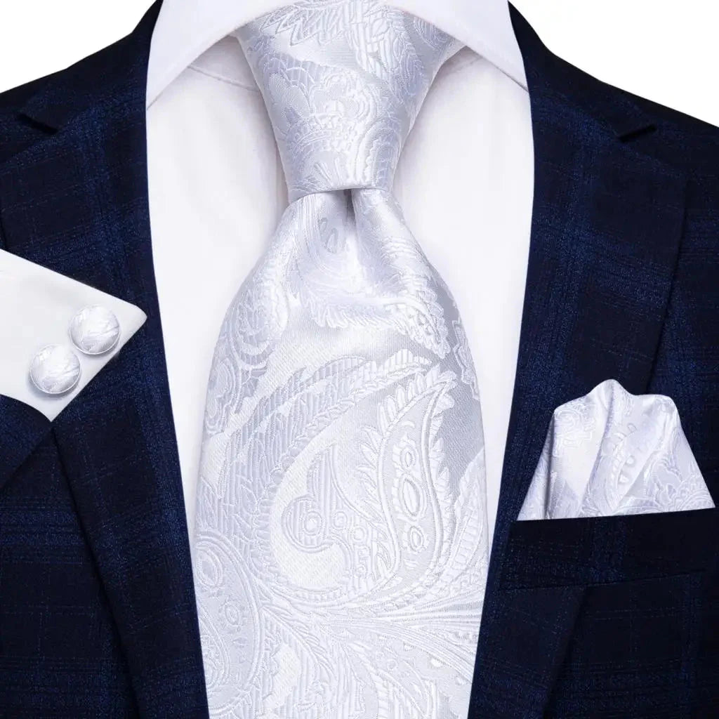 Mint green silk tie set for men with matching cufflinks, showcasing the Hi-Tie brand and elegant formal accessory details.