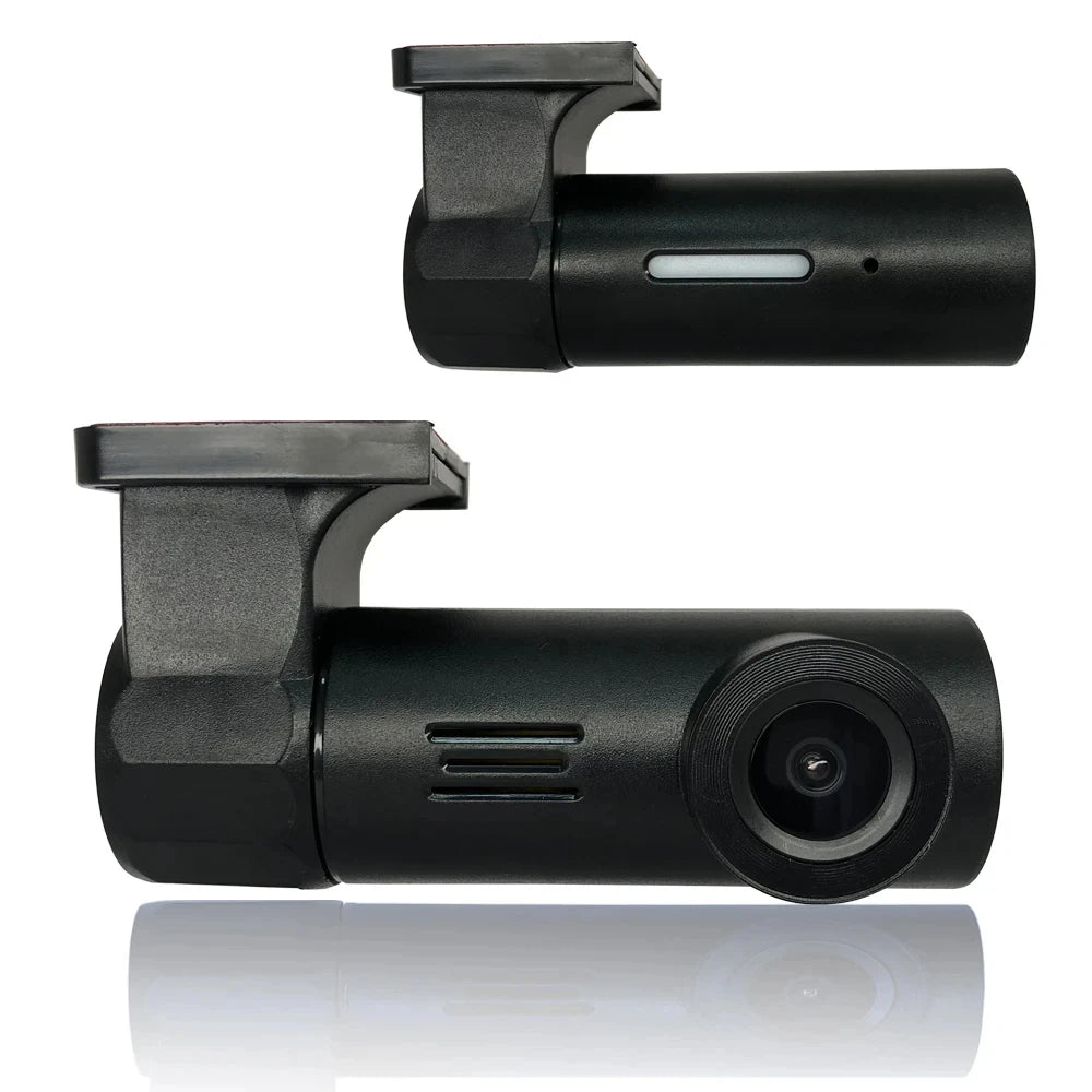 360° rotating Showlu Fashion Store dash cam capturing front and interior views in a sleek compact design.