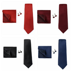 HUISHI Men Ties Solid Color Formal Wedding Necktie Jacquard Woven Tie Handkerchief Cufflinks For Men Business Suit 3pcs Wedding