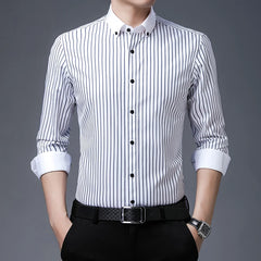 Men's pure cotton long sleeved shirt slim fit high-end light luxury 100 count striped heterochromatic collar wrinkle resistant a