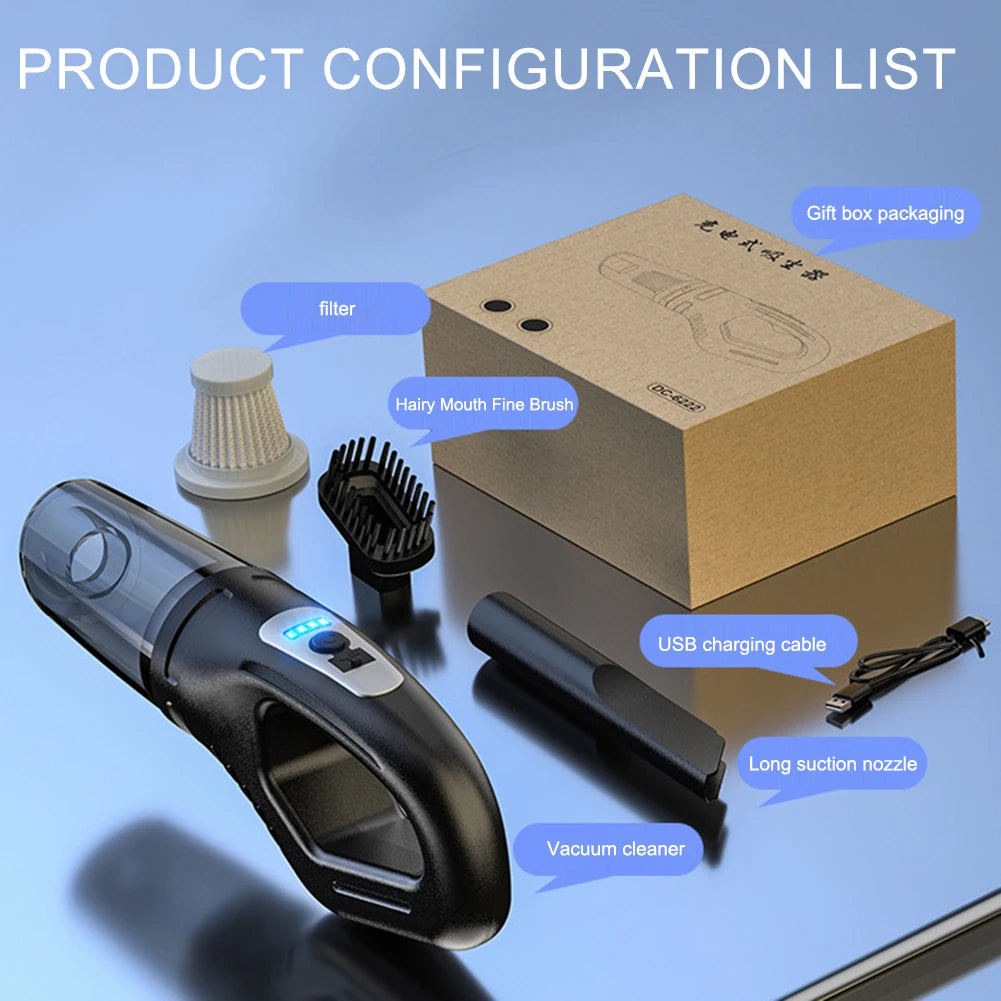 Showlu Smart General mini car vacuum cleaner with compact design, handheld unit, and cleaning nozzle for car interior cleaning.