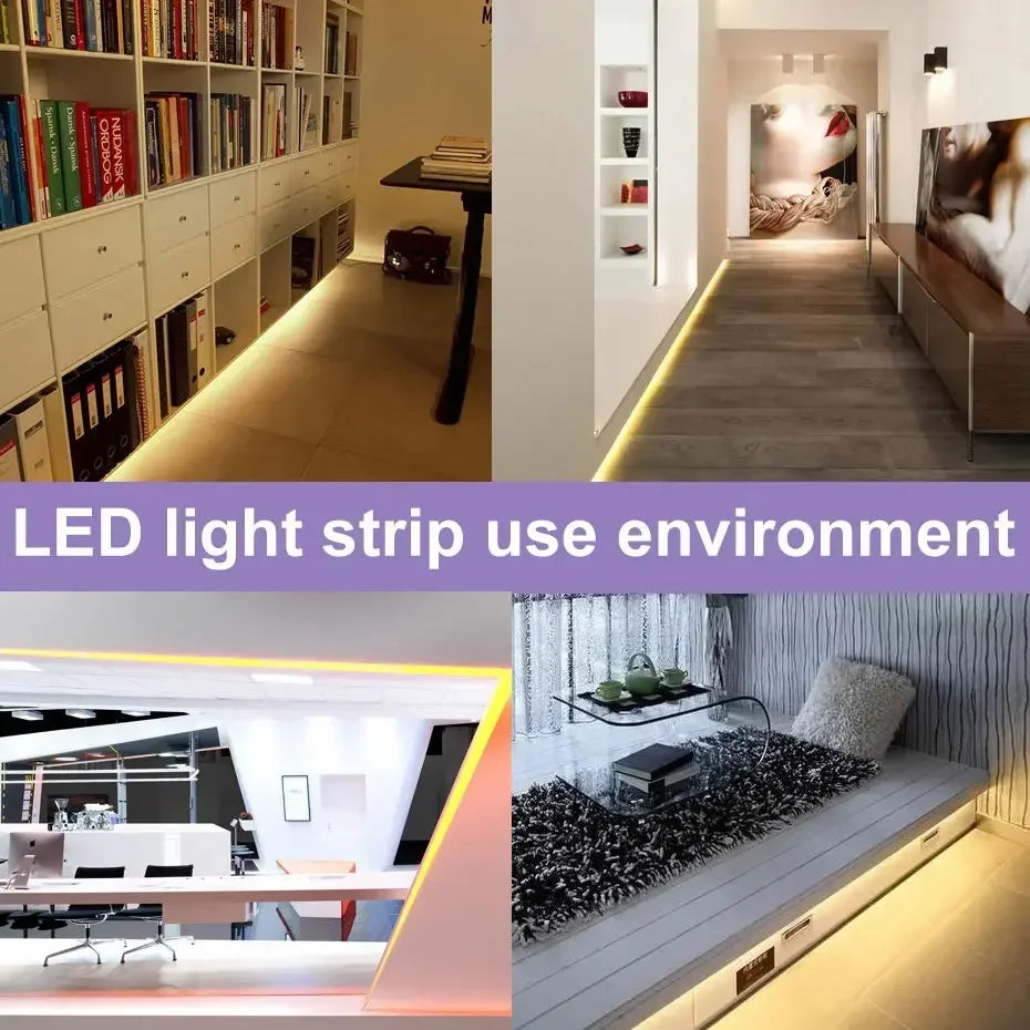 Flexible USB LED strip light in warm white from Showlu Smart General, shown as a 5V tape with adhesive backing.