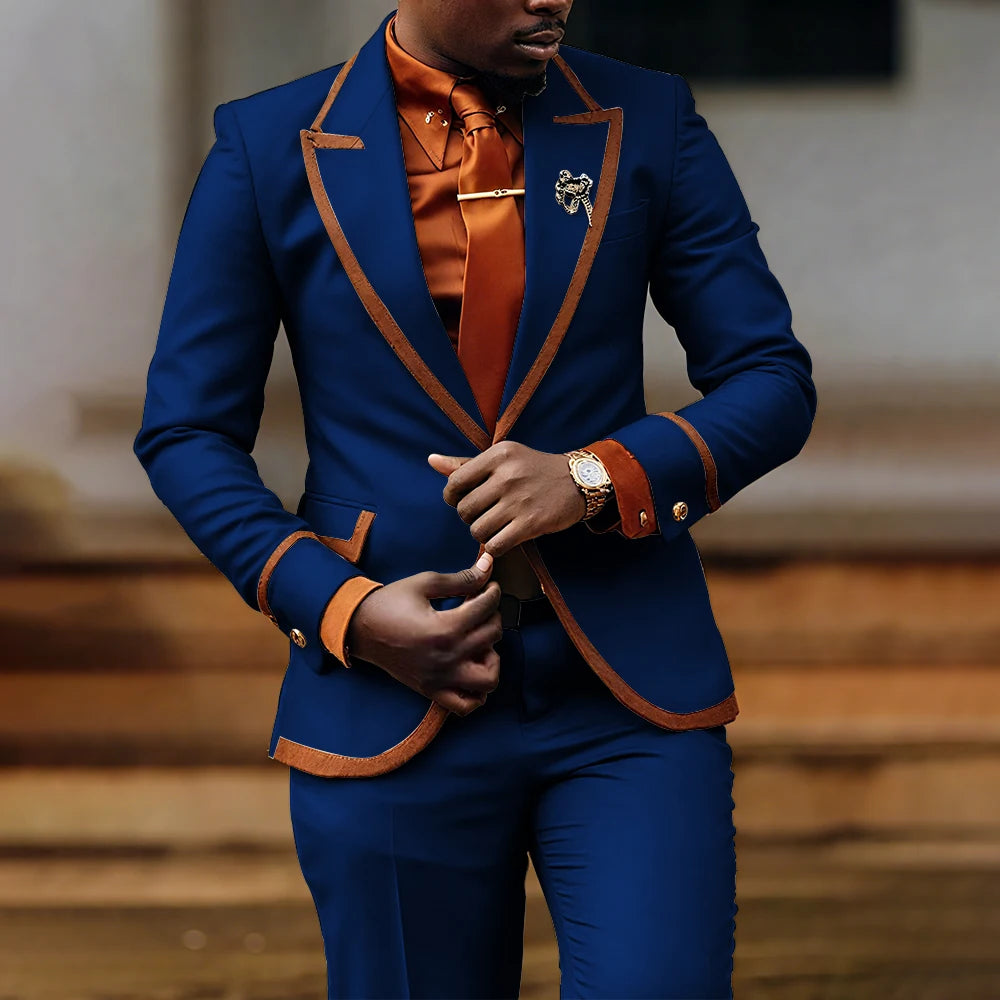 Elegant men's slim fit suit by Showlu Fashion, featuring a tailored jacket and pants for formal or casual occasions.