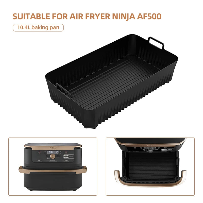 Silicone air fryer basket by Showlu Smart General with non-stick surface and easy grip handles for healthy cooking.