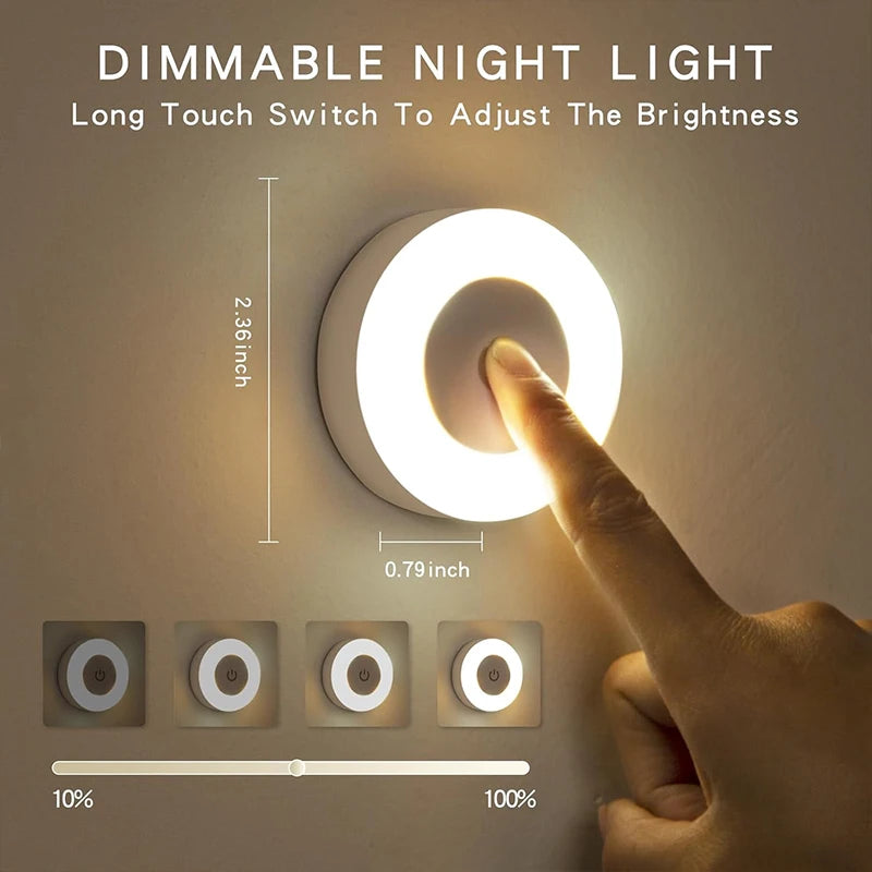 Showlu Smart Super-Cheese LED touch tap light mounted on a wall, showcasing its sleek design and touch control feature.
