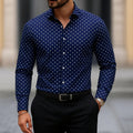 Men's casual slim fit long sleeve button down shirt with advanced striped square design, stylish men's fashion top.