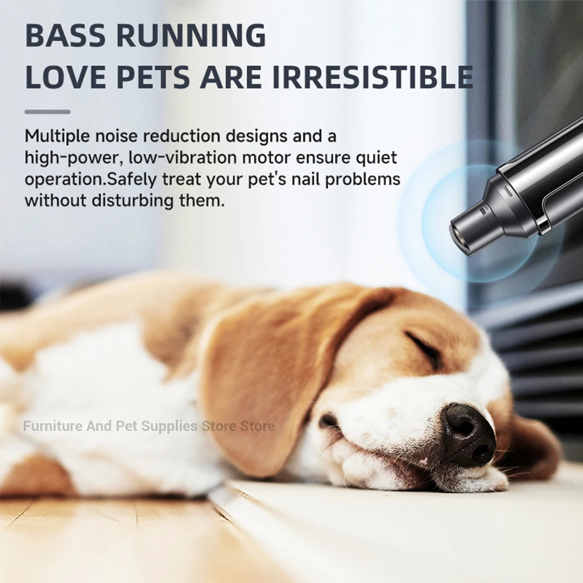Electric dog nail grinder by Showlu Fashion Store with rechargeable design, featuring a polisher wheel for painless pet nail trimming.