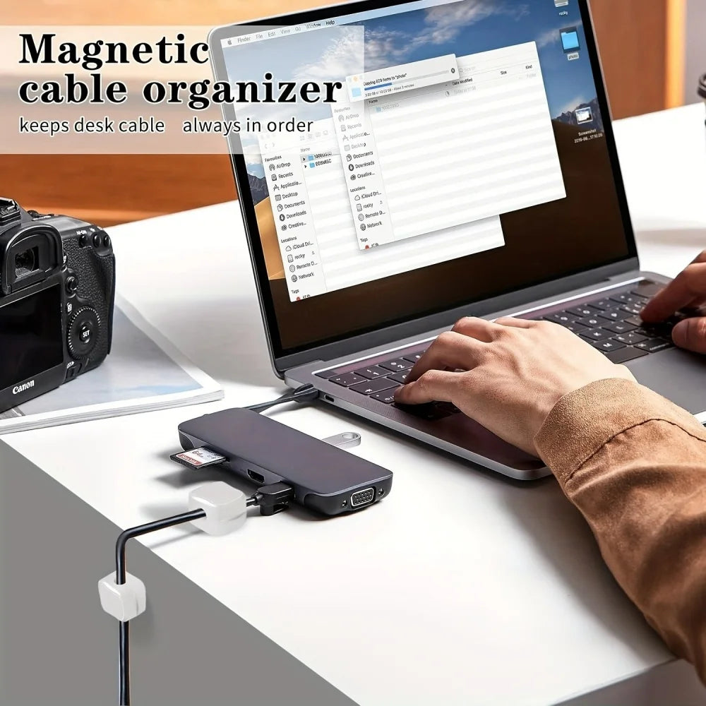Showlu Smart Magnetic Cable Clips Organizer with wire holder for desk, keeping cables tidy and secure.