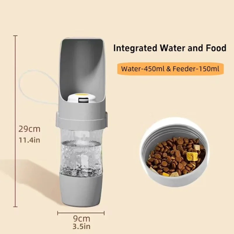 Showlu portable dog water bottle with 500ml capacity, travel pet feeder and food container, compact and convenient for pet on the go.