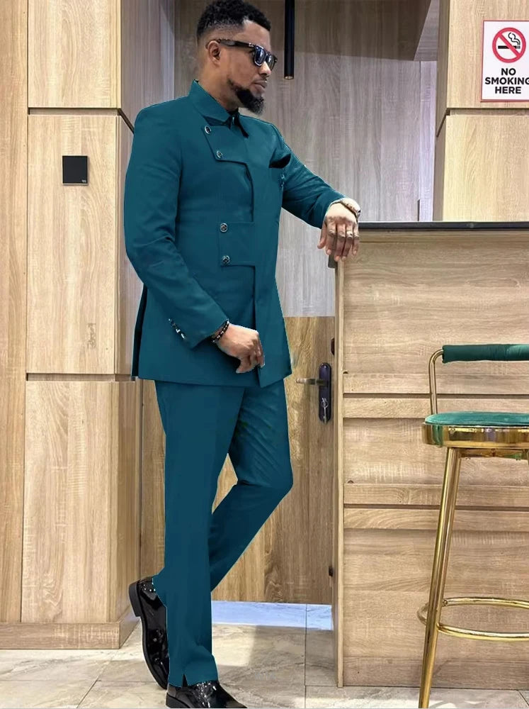 Men's slim fit Italian style 2-piece suit from Showlu Fashion Store, featuring a single-breasted serge fabric with sharp tailoring.