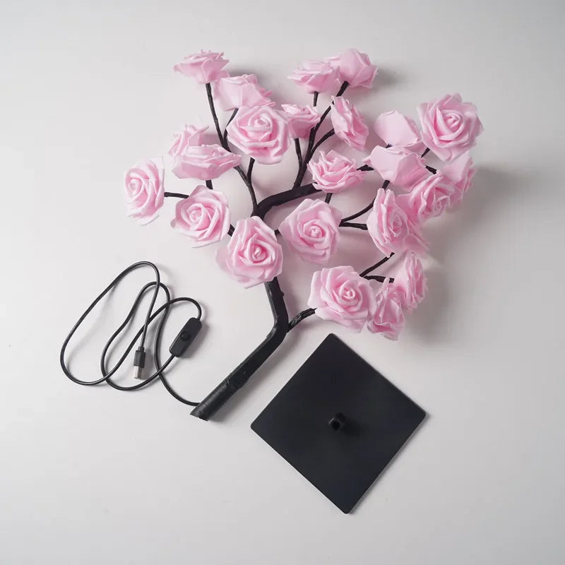 Heinast LED Rose Flower Tree Table Lamp by SHOWLU FASHION STORE, USB-powered warm white night light with rose-shaped LED flowers.