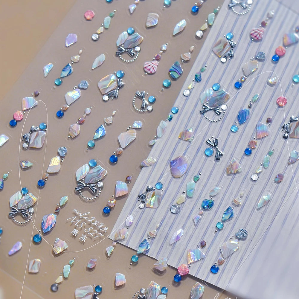 Elegant gold scepter 5D nail art stickers with gemstone and courtly pattern for luxurious manicure decoration, self-adhesive and stylish.