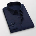 Men's long-sleeved business casual shirts in black, white, blue, and pink with lapel collars and button details, from Showlu Fashion.