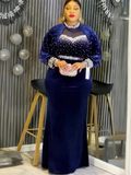 Plus size African party dress by Showlu Fashion, Ankara velvet maxi gown with dashiki design for women, elegant wedding attire