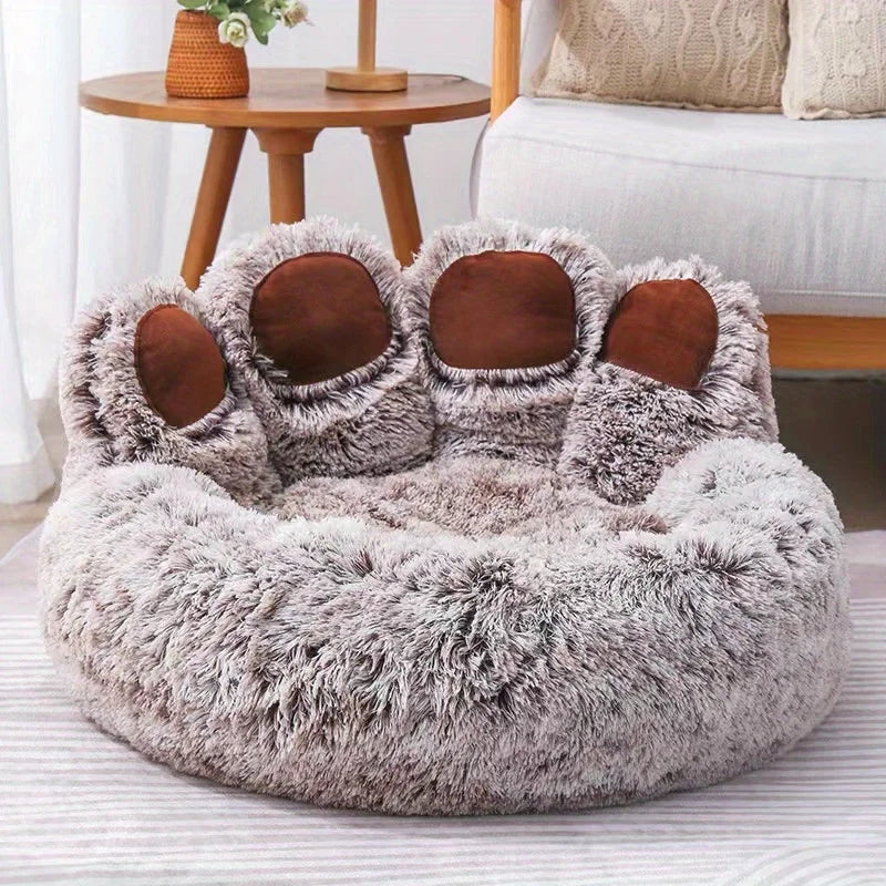 Soft, fluffy BeiYu Pet Bear Paw Dog Bed and cat sofa cushion in cozy, breathable fabric, ideal for small pets to rest comfortably.
