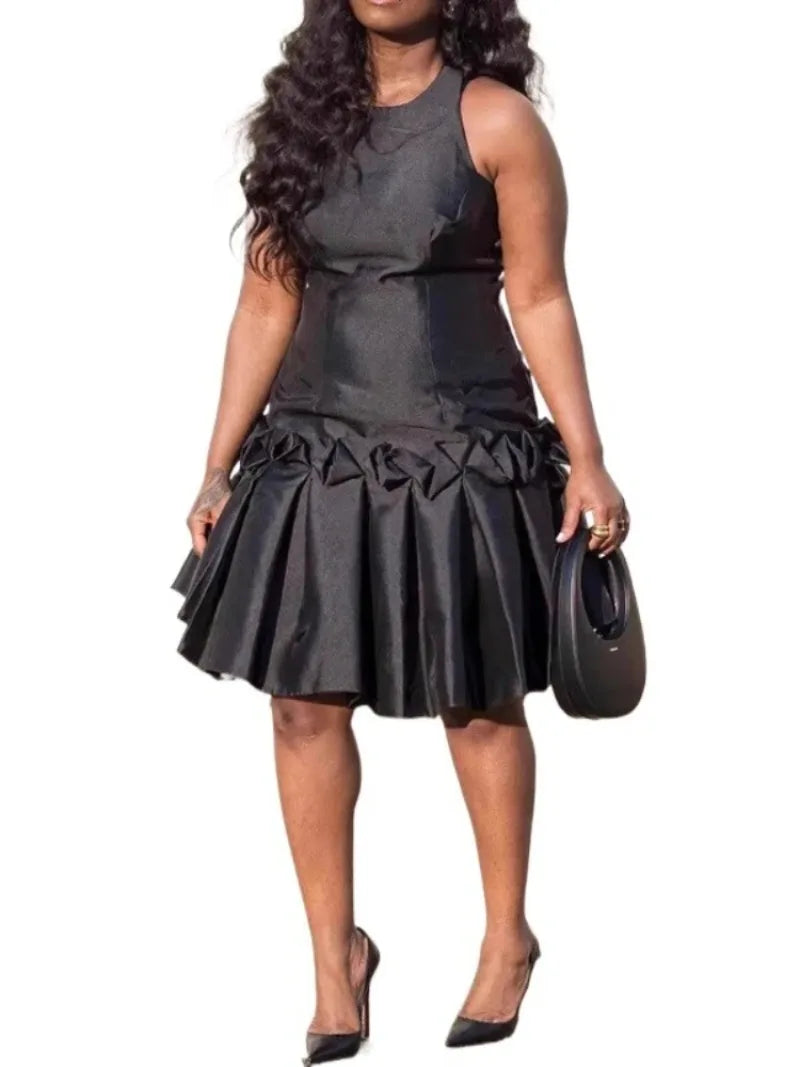 Black sleeveless African dress for women featuring traditional Ankara fabric and dashiki style, by Showlu Fashion Store.