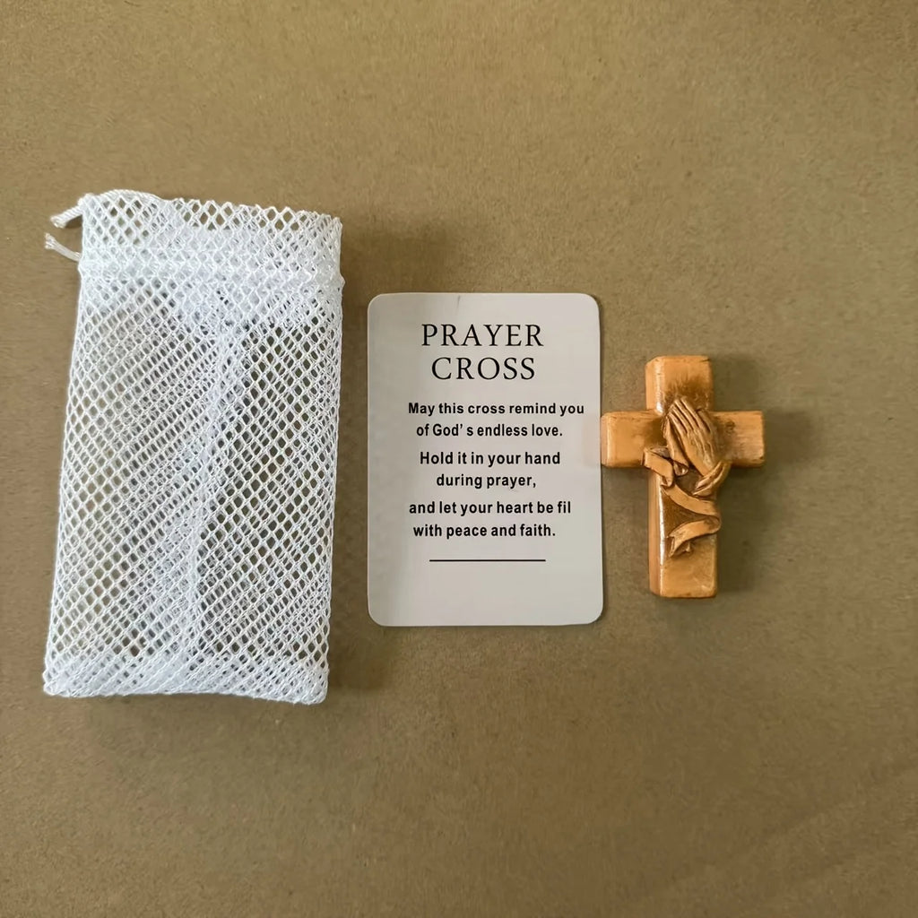 Resin 3D pocket prayer cross with holy water droplet design and prayer card, portable Christian religious gift symbol from Showlu Fashion Store.