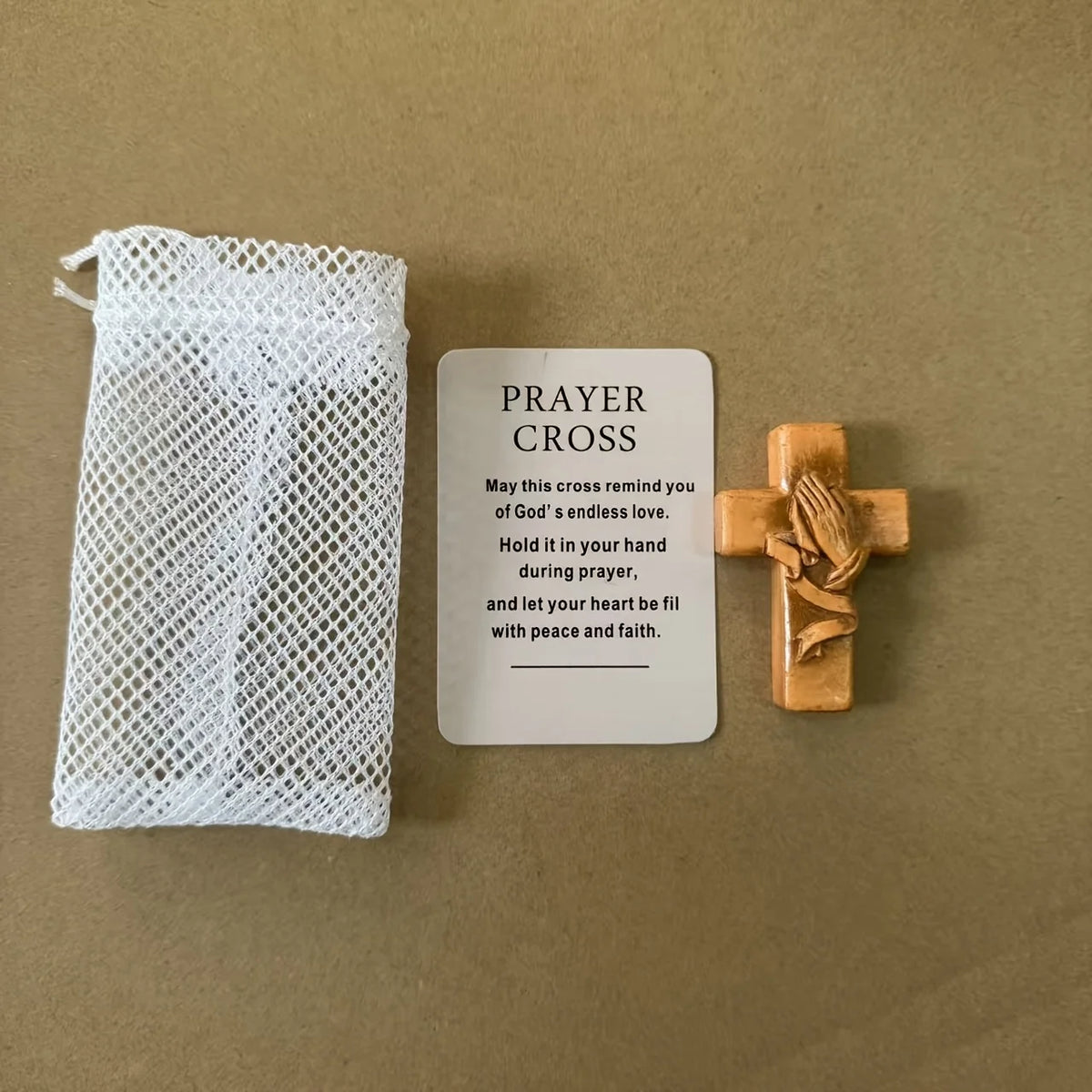 Resin 3D pocket prayer cross with holy water droplet design and prayer card, portable Christian religious gift symbol from Showlu Fashion Store.