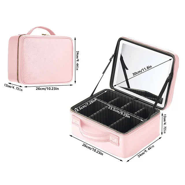 Large SNUGUG Smart LED Cosmetic Case by SHOWLU FASHION STORE, travel makeup bag made of PU leather with built-in LED lighting.