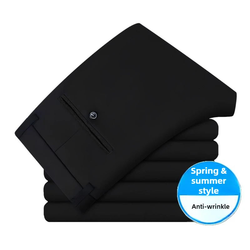 Men's stretch travel dress pants by Showlu Fashion, slim fit lightweight business trousers with no-iron, British classic style.
