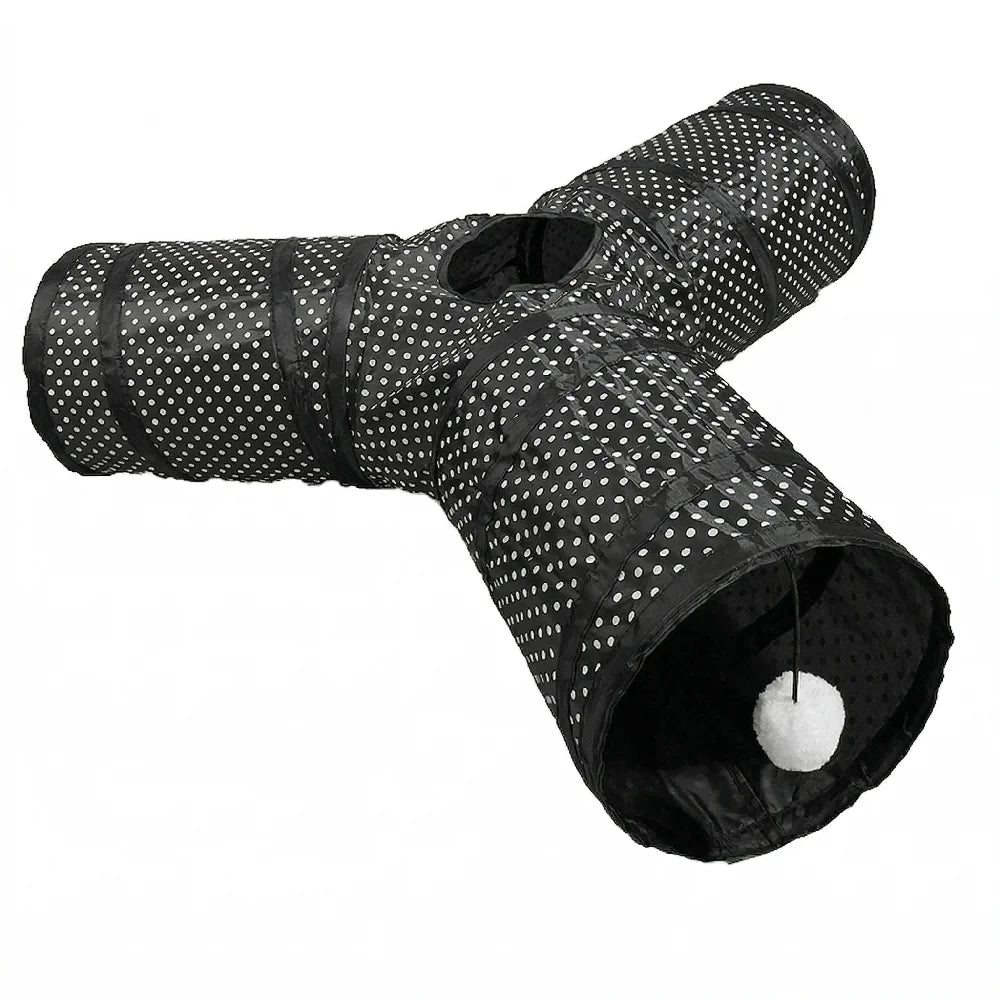 S T Y Shape Cat Tunnel 3 Way Collapsible Foldable Interactive Toys Hanging Ball Polka Dot Kitten Play Tube Rabbit Boredom Relief
