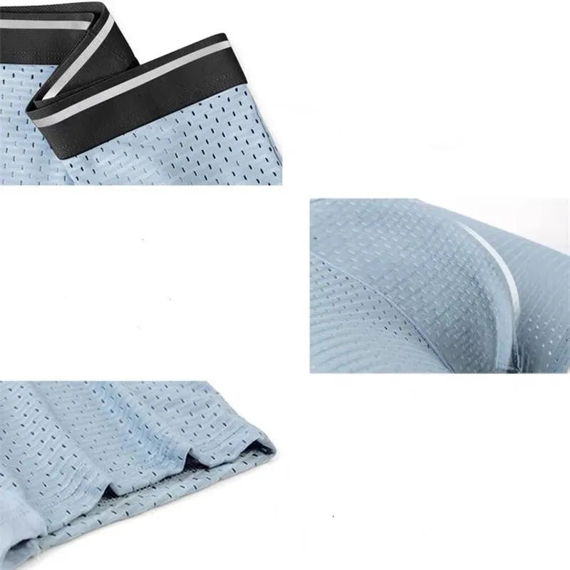 Men's ice silk boxer shorts by Showlu Fashion Store, breathable and comfortable underwear in an 8-pack, shown in light blue color.